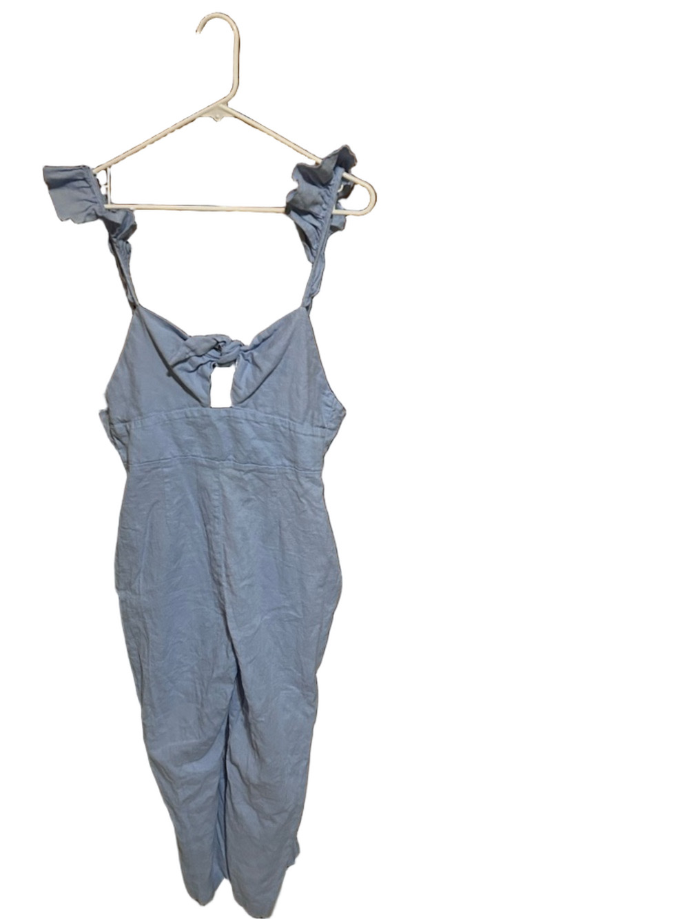 Zara Ruffle Strap Tie-Front Wide-Leg Jumpsuit - Light Blue - Picture 2 of 5
